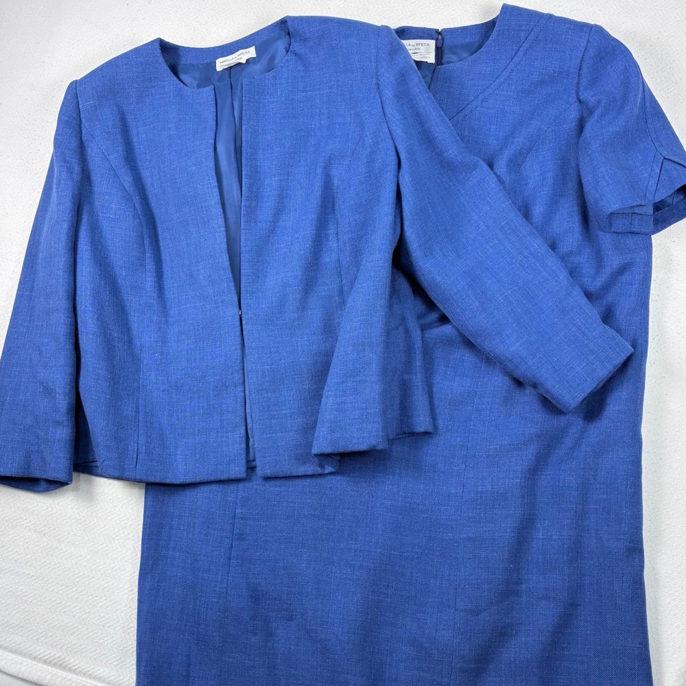 Ripetta Italian Shift Dress and Jacket Silk Wool Blue Timeless Luxury 18‎